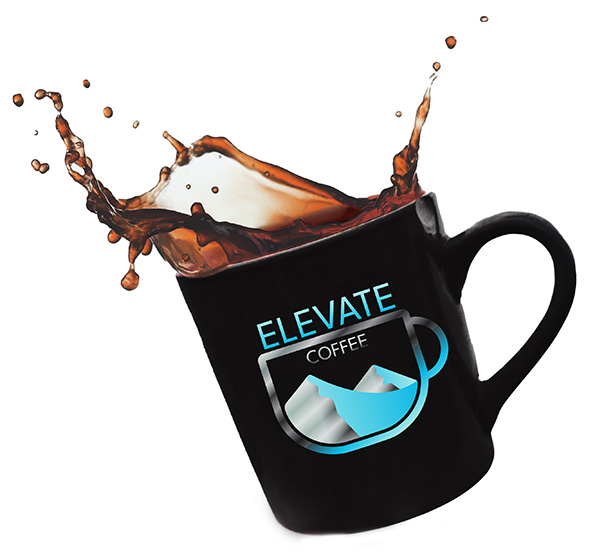 Elevate Coffee Logo on a cup of coffee